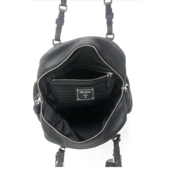 Prada Vitello Daino Logo Leather Bauletto Bag Nero Black Authenticity Card Mint - Picture 10 of 16